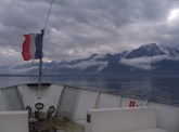 Sailing across Lake Geneva.