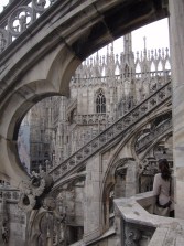 Traceried marble flying buttresses