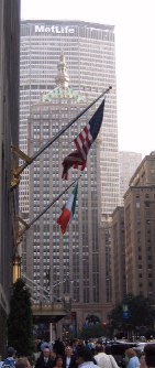 Waldorf-Astoria, MetLife Building and New York Central Tower on Park Avenue.