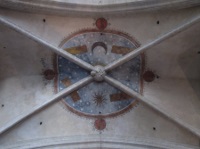Paintwork from 1475 with the names of Jesus, Mary, Catherine and John. Paintwork from 1475 with the names of Jesus, Mary, Catherine and John.