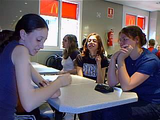 Alice, Vicky, Rebecca and Amy in McDonald's. (Trademarks acknowledged.)