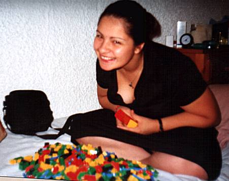 Danielle playing with the LEGO we nabbed from McDonald's. (Trademarks acknowledged.)