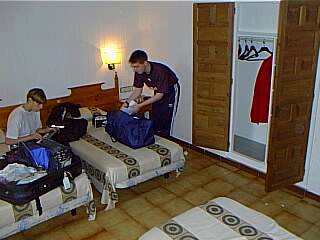 Callum and Liam in the hotel room.