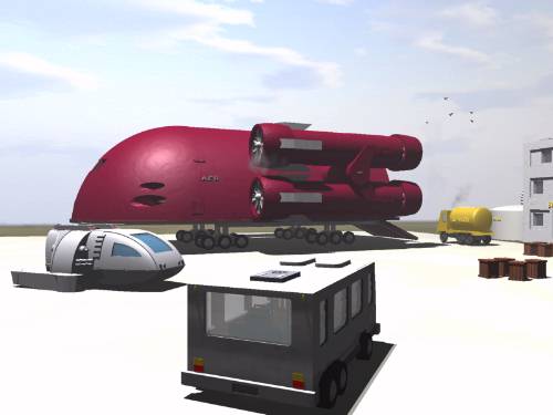 A carrier ship (The Aer) arrives to transport buses and things.