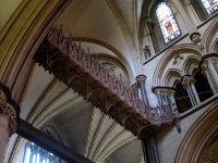 Wooden bridge at triforium level.