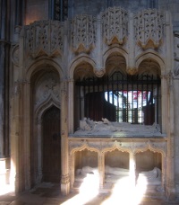 The tomb of Bishop Fleming (1431). Fleming burned the remains of Wycliffe (as a heretic) and founded Lincoln College (Oxford).